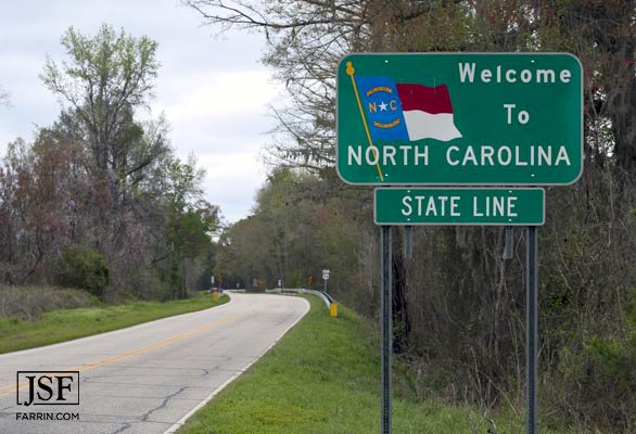 Welcome to North Carolina state line road sign