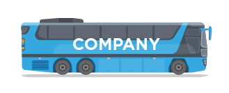 An illustration of a large blue passenger bus labeled COMPANY.