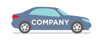 An illustration of a small blue four door car labeled COMPANY.