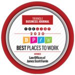 Farrin ranked #1 in the 2020 Best Places to Work Awards list by the "Triangle Business Journal.