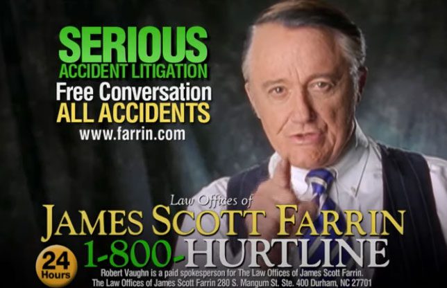 Law Offices of James Scott Farrin TV commercial with the Hurtline number