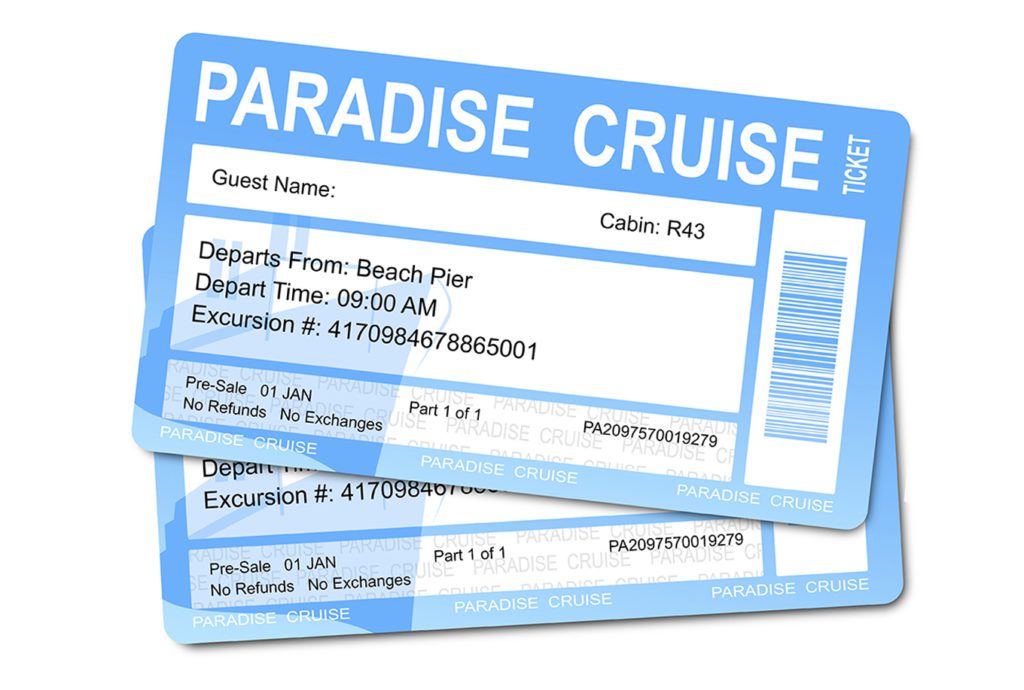 Two light blue cruise ship tickets.