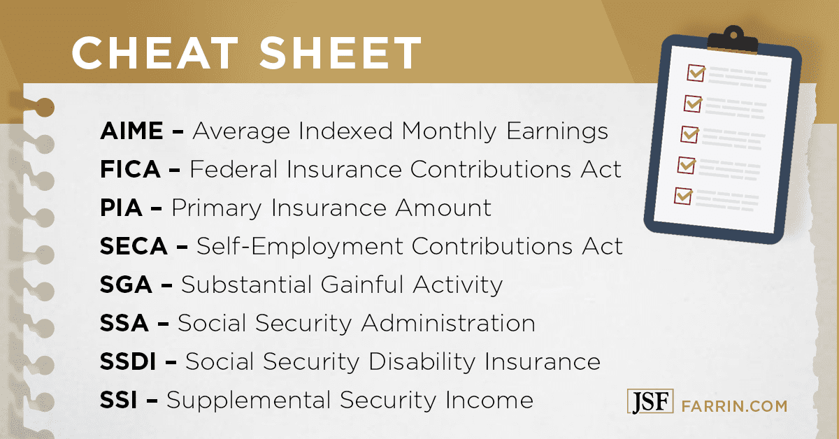 acronym cheat sheet for common social security disability terms