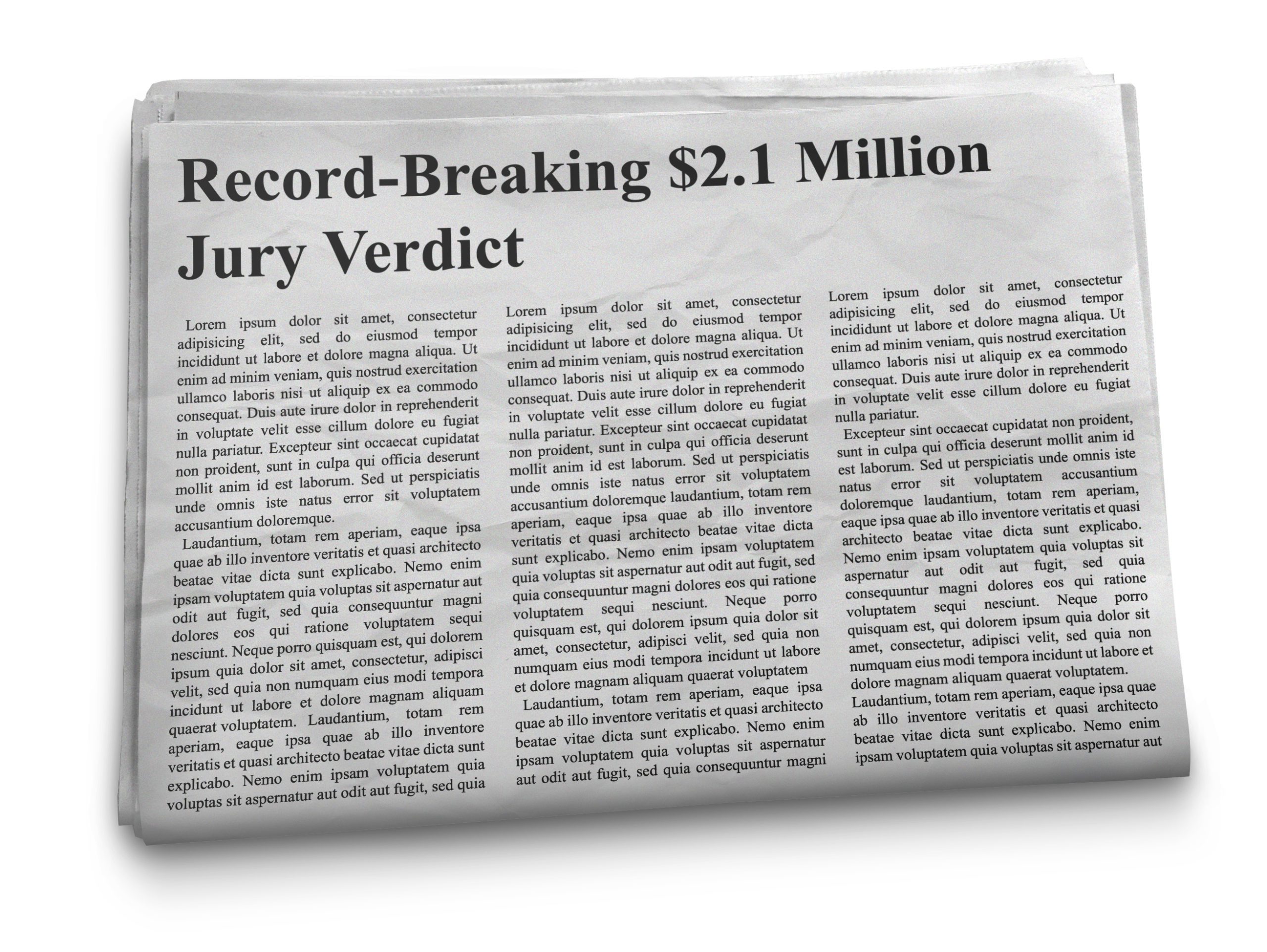 Newspaper with Record Breaking Verdict headline.