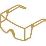 Gold safety goggles with side protection icon