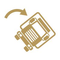 Gold icon of a truck rolling over, potentially causing an accident.