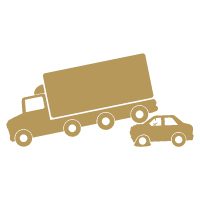 Gold icon of a truck and car underride accident.