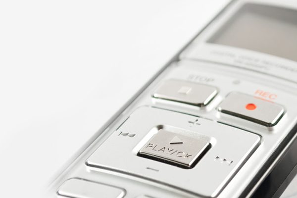 Close up shot of a digital audio recording device.