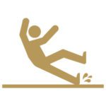Gold icon of a person falling on a slippery floor.