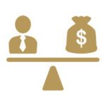 A worker and their wages on a balanced scale.