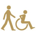 Gold icon of three business people, one in a wheelchair.