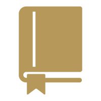 Gold icon of a hardcover book with a bookmark.