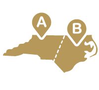 North Carolina state divided into two markets for company A and B.