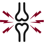 Broken bone icon with red pain bolts from the area of breakage.