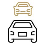 Icon of two cars driving towards each other in a game of "chicken."