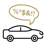 Icon of a car with curse words in a speech bubble.