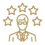 Experience icon of a lawyer surrounded by five stars.