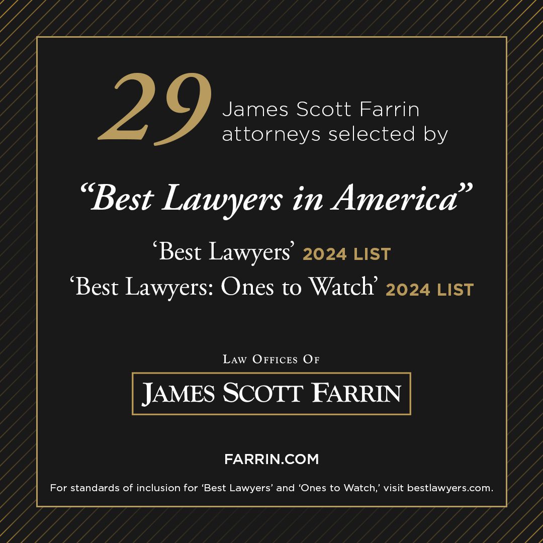 Black square with 29 James Scott Farrin attorneys selected by 