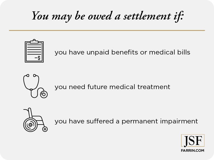 You may be owed a settlement if you have unpaid medical bills, have a permanent injury or need future medical treatment.