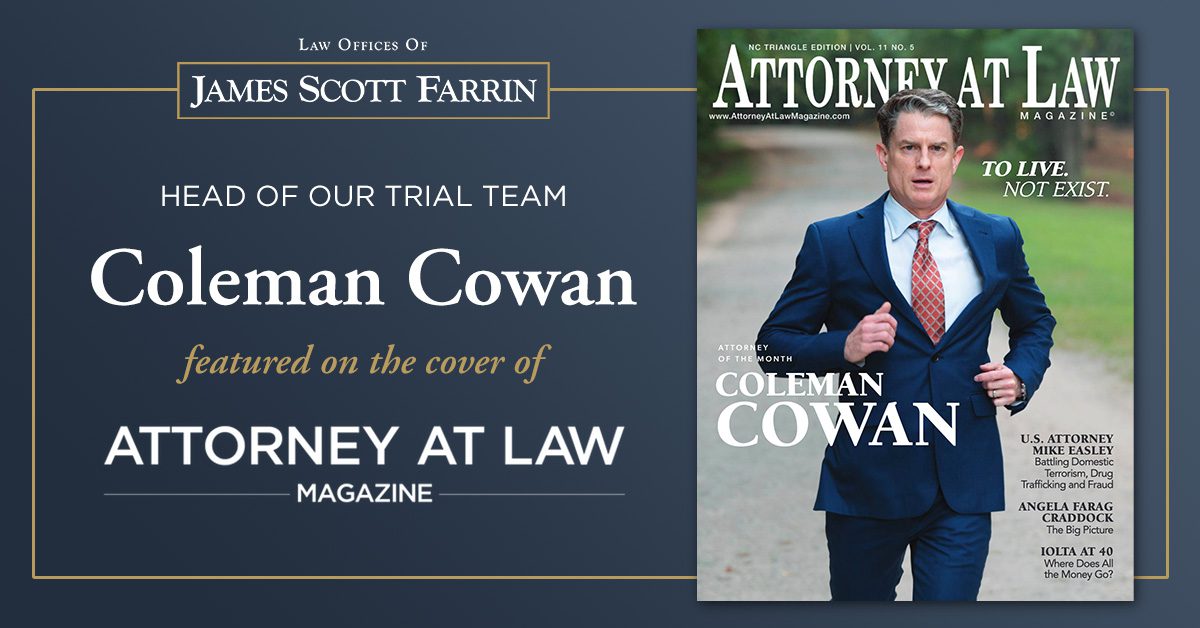 Attorney at Law Magazine Cover with Coleman Cowan running in a suit.