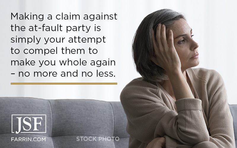 Making a claim against the at-fault party is you attempt to compel them to make you whole again.