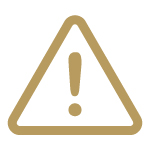 Gold colored icon of a caution sign with an exclamation point.