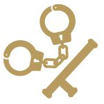 Gold icon of hand cuffs and a police baton.
