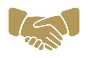 Gold icon of a handshake.