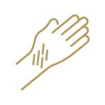 Gold icon of an arm with a burn.
