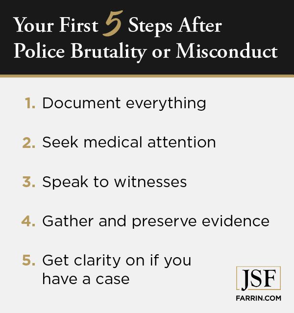 After police brutality, document everything, seek medical attention, speak to witnesses & get clarity on your case.