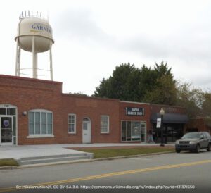 Water tower and brick buildings in Garner North Carolina.