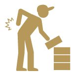 Gold icon of a young person injuring their back while lifting heavy objects.