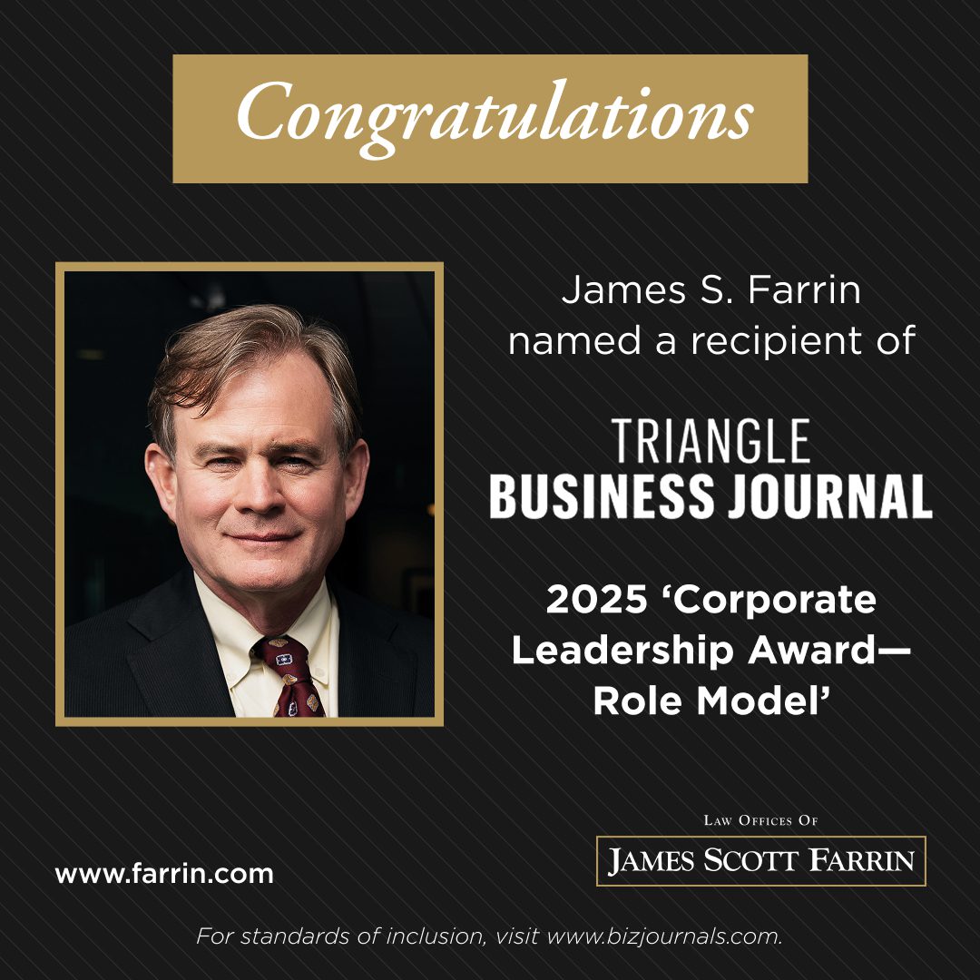 James S. Farrin Honored with Triangle Business Journal Corporate Leadership Award – Role Model