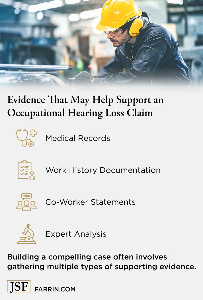 Medical records, work history, colleague statements & expert analysis may help support work hearing loss claim. James Scott Farrin, workers' compensation lawyers.