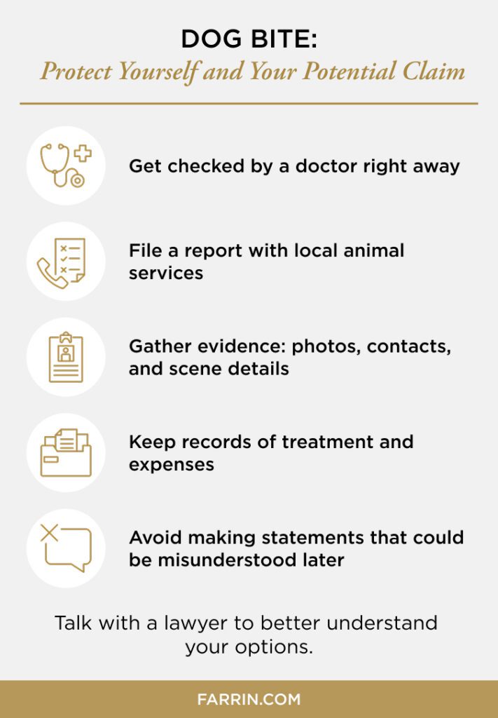 Law Offices of James Scott Farrin Greensboro NC dog bite attorneys. Steps include medical care, reporting incident, gathering evidence, and tracking expenses.